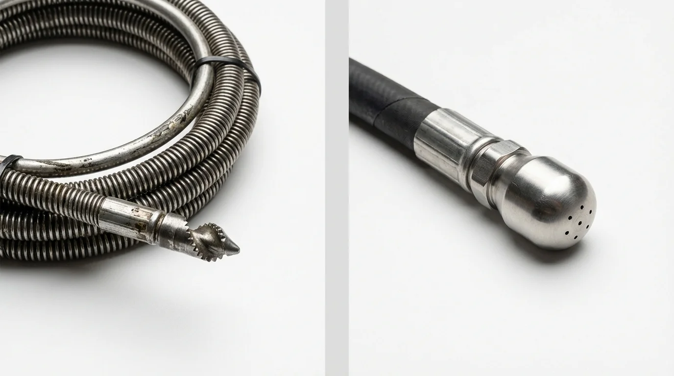 Drain snake cable and hydro jetting nozzle used for drain cleaning in Chaska, MN