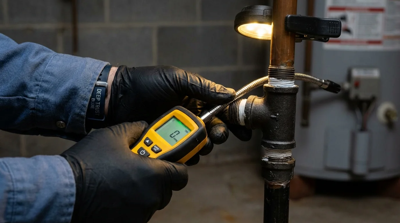 Gas leak detection with electronic sniffer by Johns Plumbing LLC in Chaska