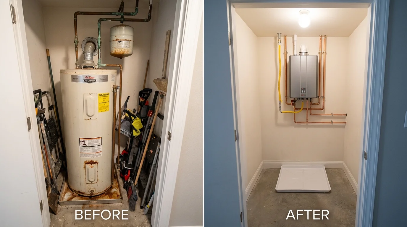 Tank water heater versus wall-mounted tankless unit comparison for Chaska, MN homeowners