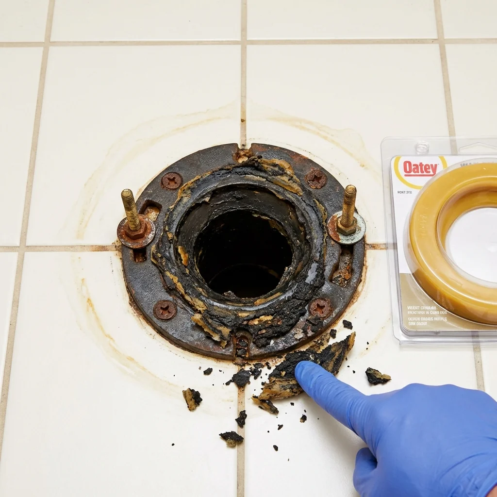 Failed wax ring showing water seepage at the base of a toilet in a Chaska, MN home