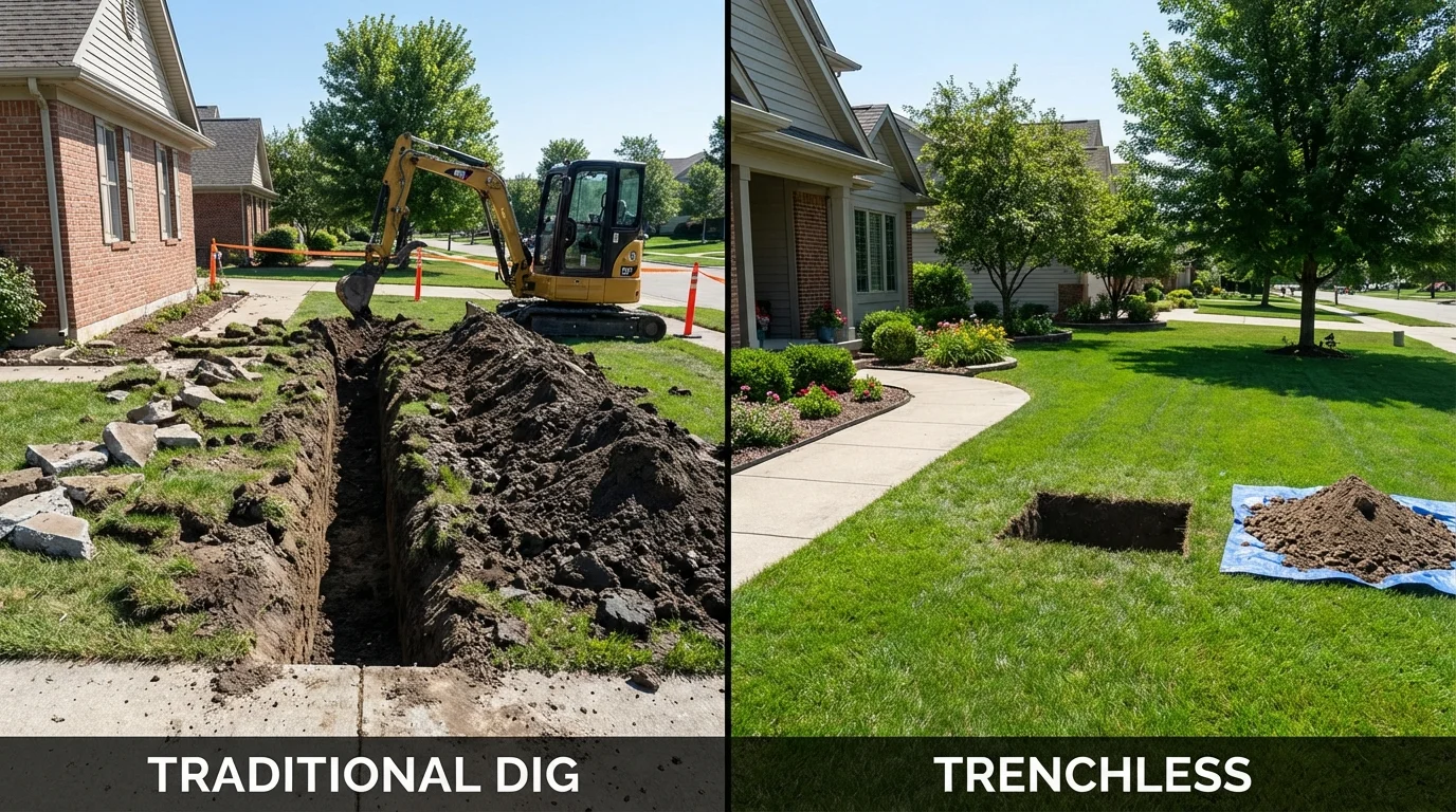 Trenchless sewer repair with minimal yard damage versus traditional excavation in Chaska, MN